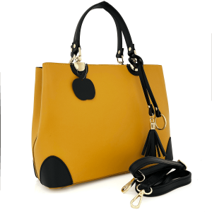 Ženska torba od prave kože Feliciana – Senf žuta boja/Crna boja